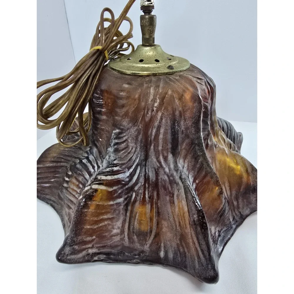Vintage Mid Century Modern MCM SWAG Lamp Light Amber Glass Pendant Swag Lamp